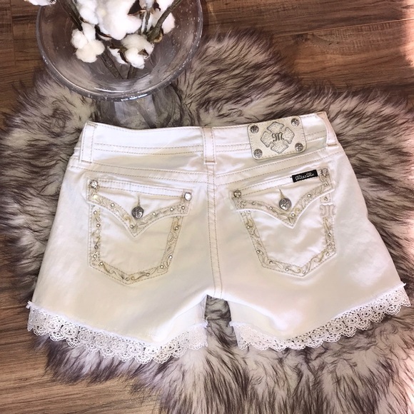 Miss Me White Denim Shorts With Lace 
